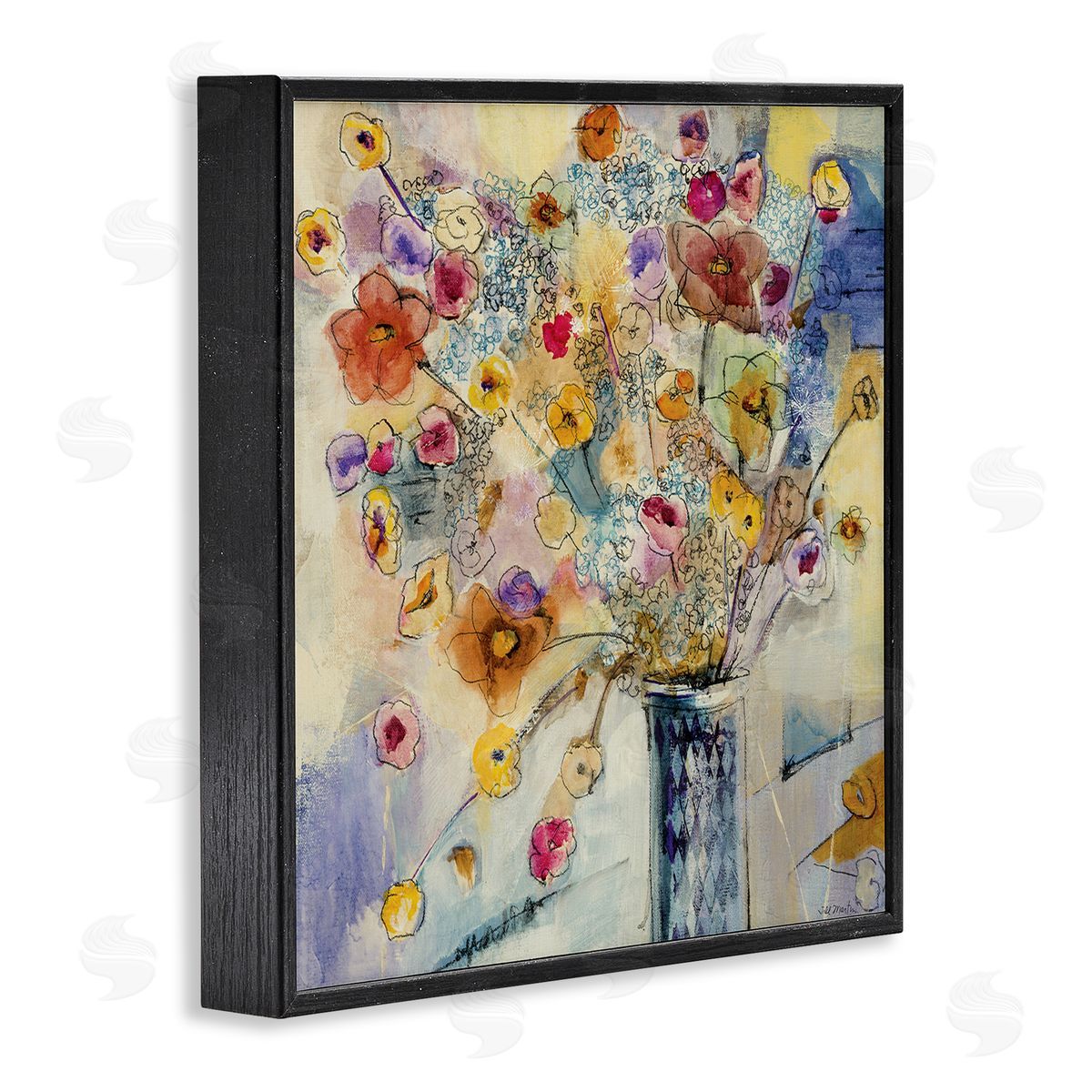 Chaotic Flowers Line Drawing Black Frame Print Wall Art, Home Decor by Third and Wall