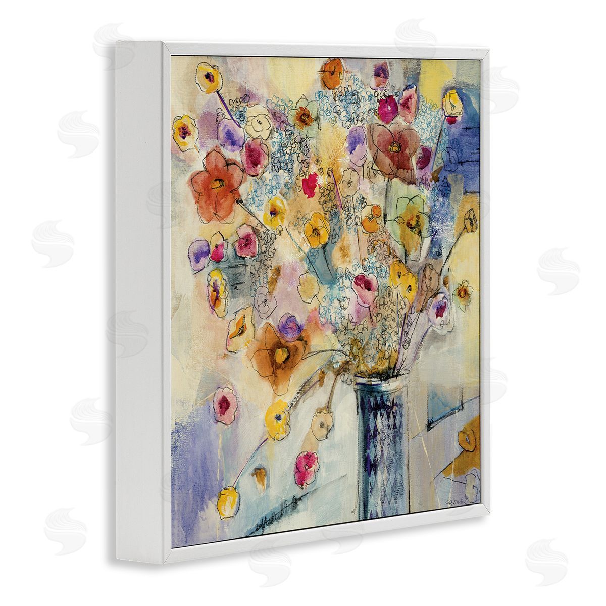 Chaotic Flowers Line Drawing White Frame Print Wall Art, Home Decor by Third and Wall