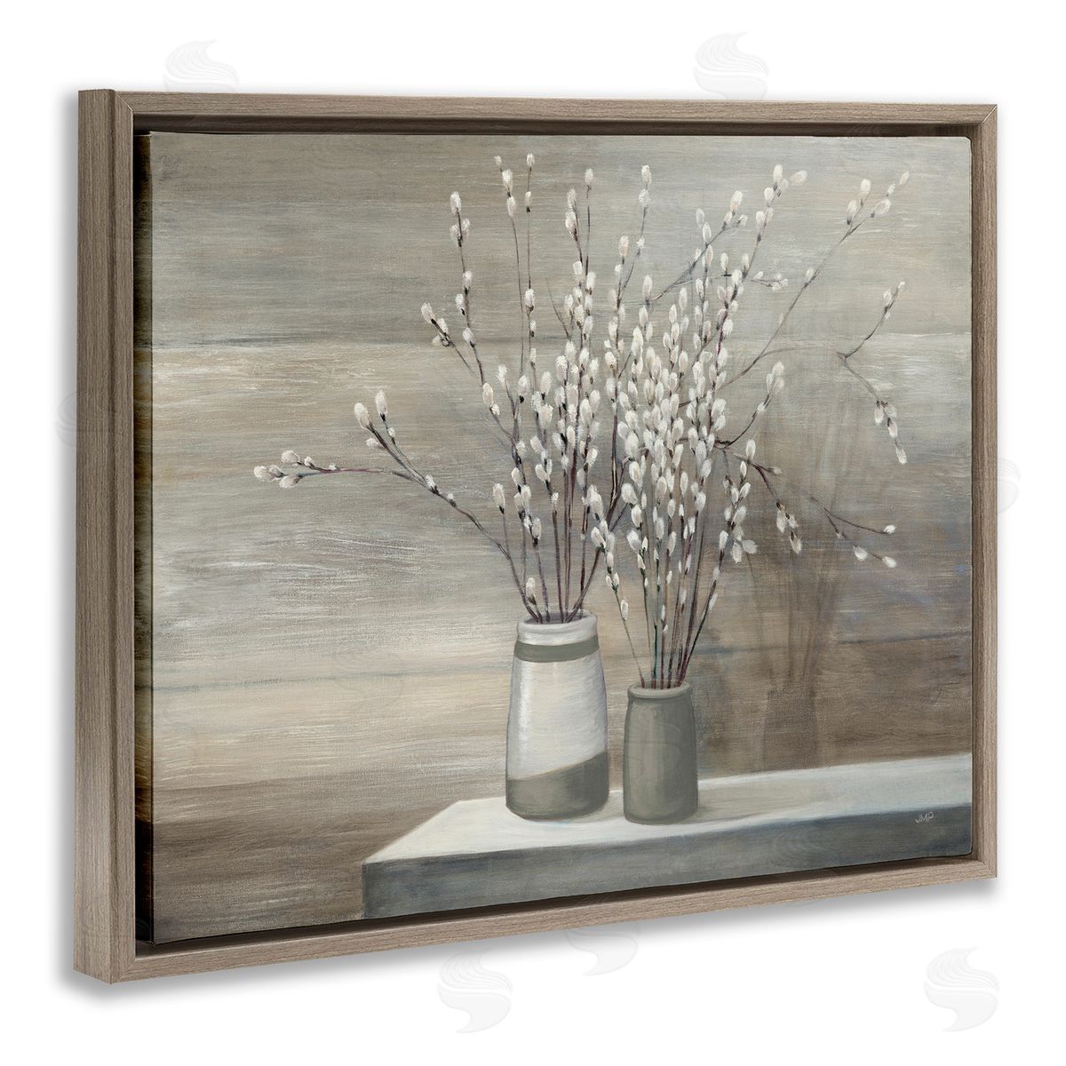 Pussy Willow Still Life Brown Floating Frame Canvas Wall Art, Home Decor by Wild Apple