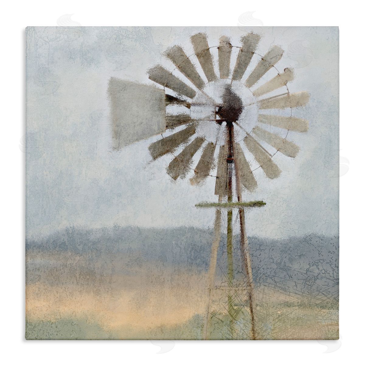 Neutral Blue Windmill Breeze Canvas Wall Art, Home Decor by Kimberly Allen