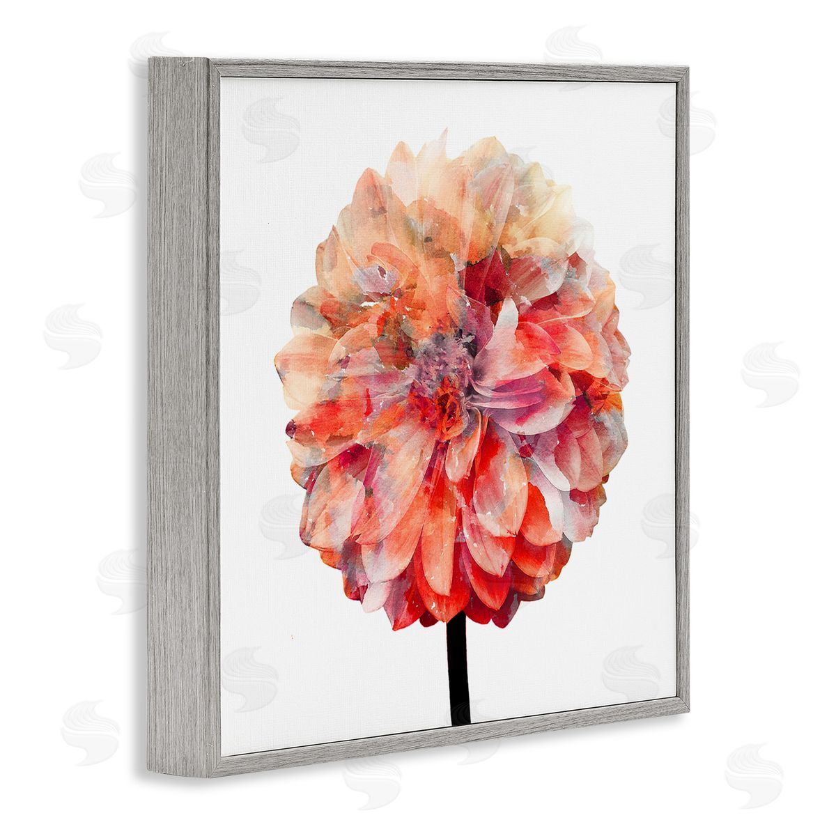 Bright Coral Watercolor Bloom Grey Frame Print Wall Art, Home Decor by Kimberly Allen