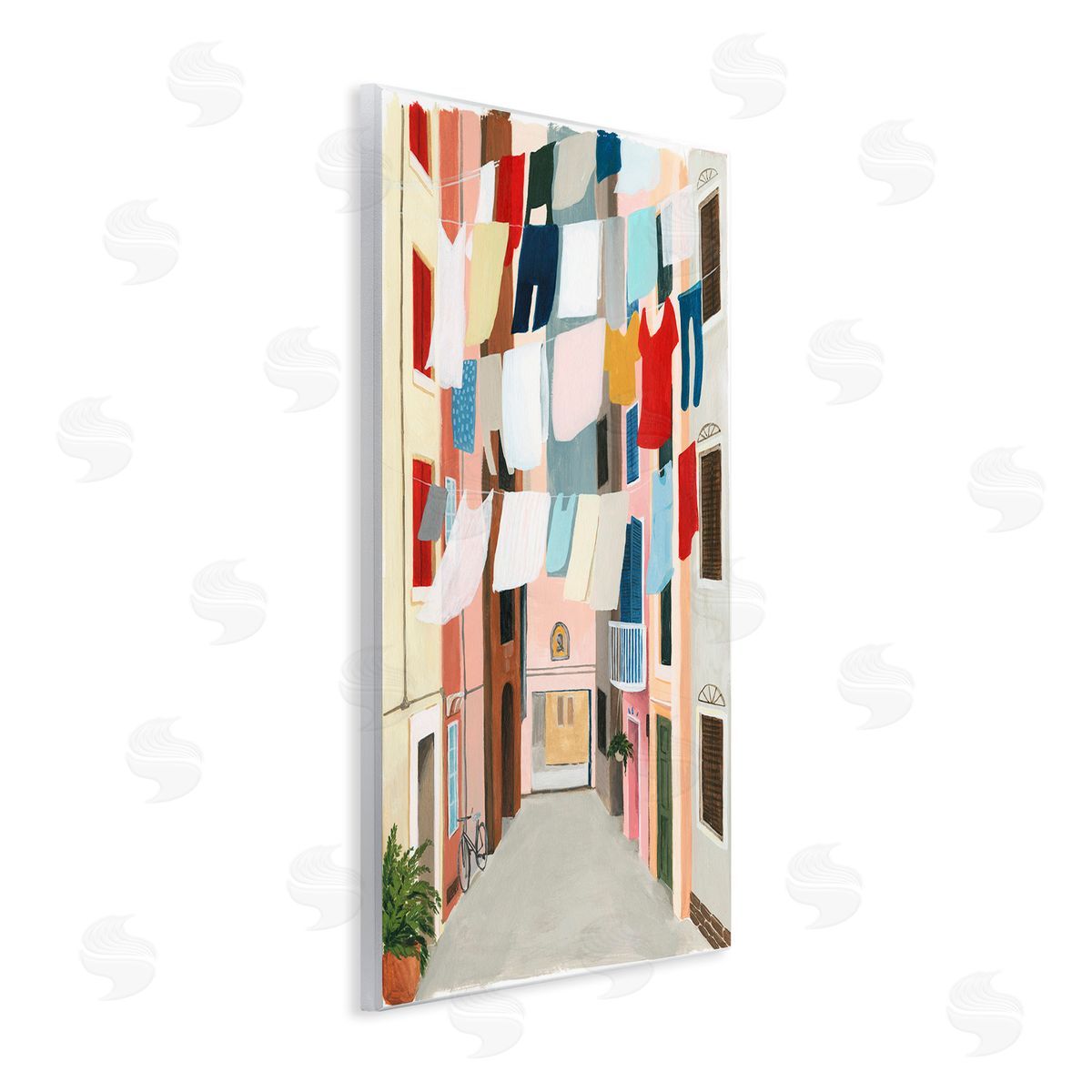 Laundry Clothesline Between Apartments Wood Plaque Wall Art, Home Decor by Grace Popp