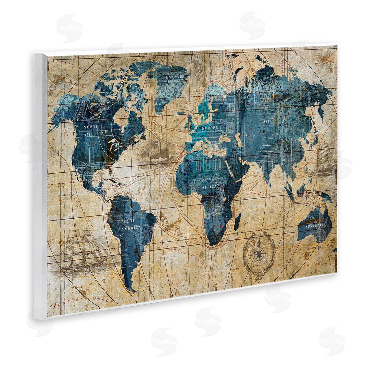 Vintage Abstract World Map Design Wood Plaque Wall Art, Home Decor by Art Licensing Studio