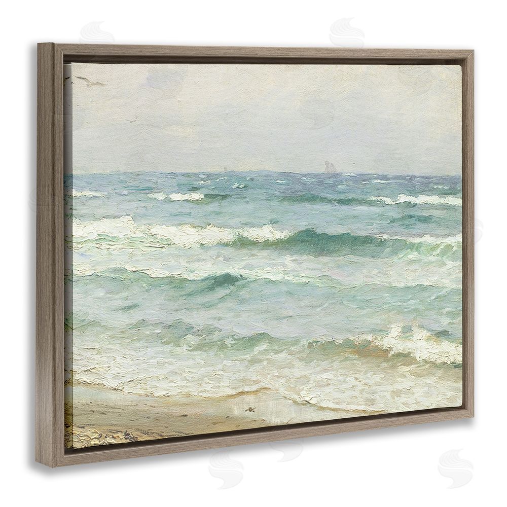 Leah Straatsma Vintage Waves on The Shore Brown Floating Frame Canvas Wall Art Print