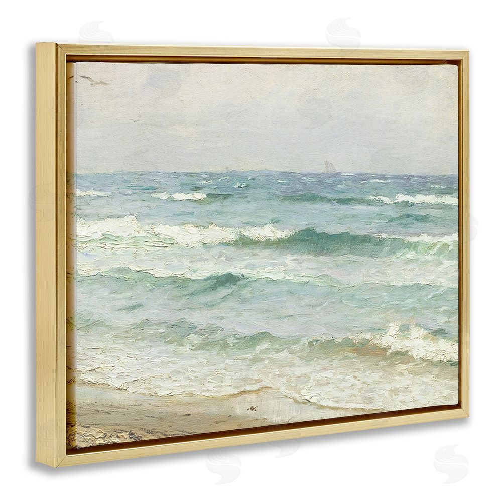 Leah Straatsma Vintage Waves on The Shore Gold Floating Frame Canvas Wall Art Print