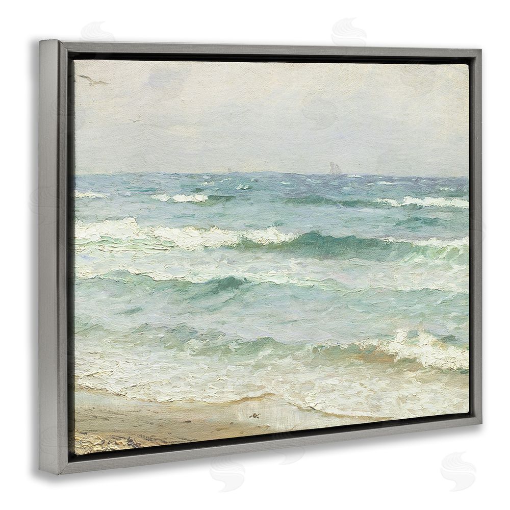Leah Straatsma Vintage Waves on The Shore Gray Floating Frame Canvas Wall Art Print