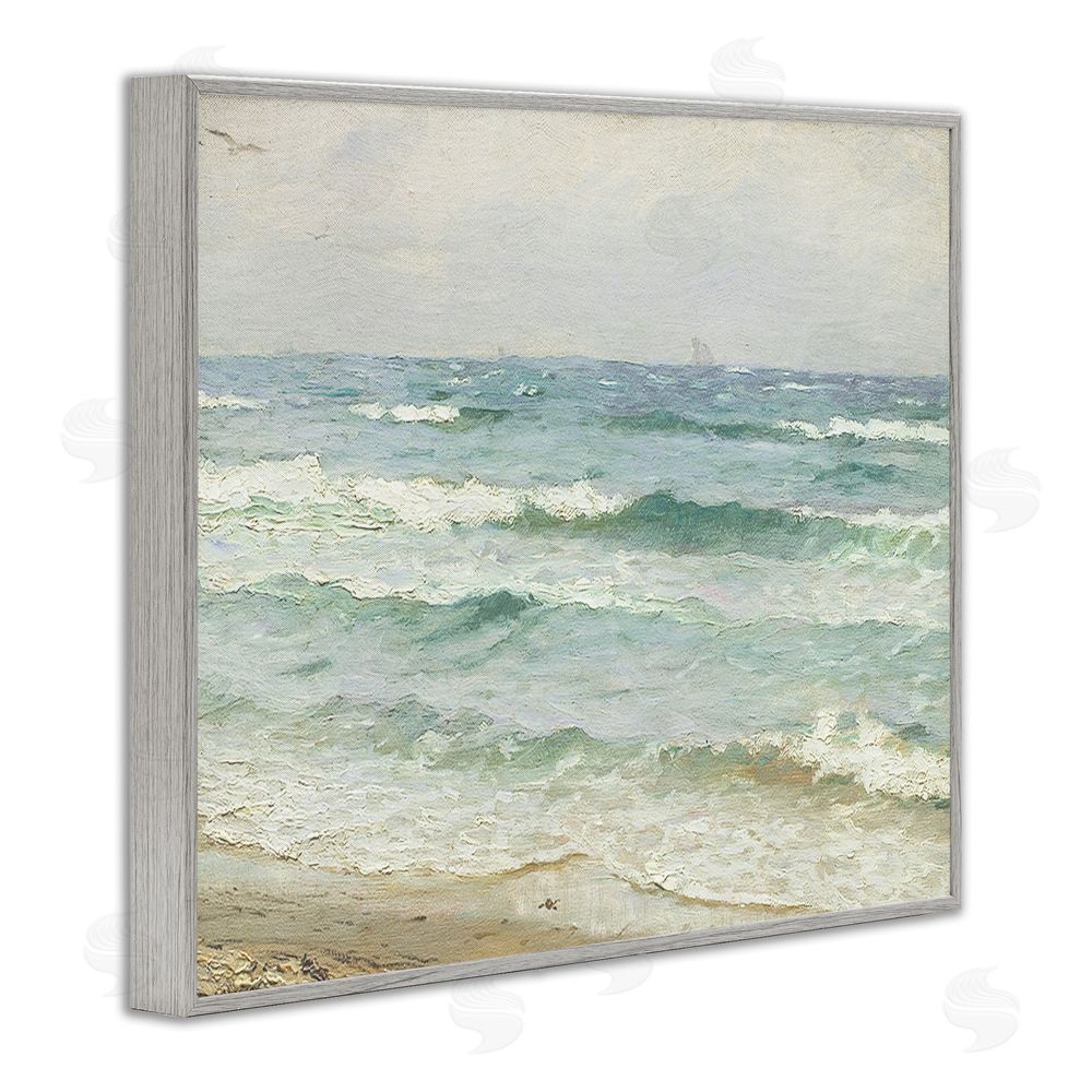 Leah Straatsma Vintage Waves on The Shore Gray Framed Giclee Wall Art Print
