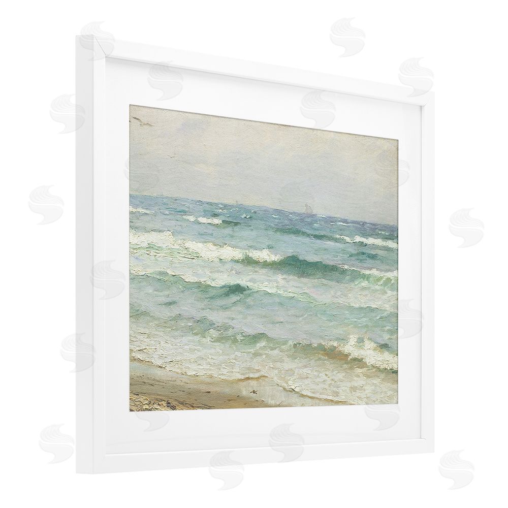 Leah Straatsma Vintage Waves on The Shore White Framed Print Under Glass Wall Art
