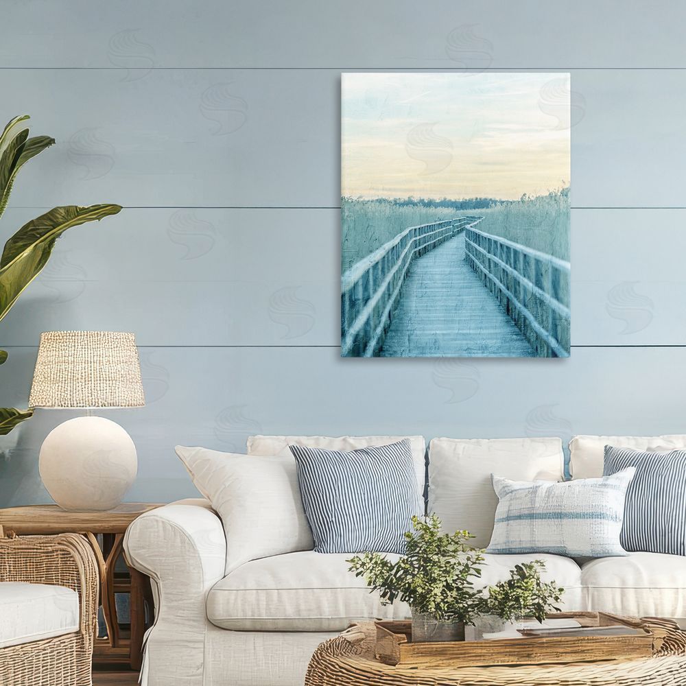 Kim Allen Wooden Pier Boardwalk Stretched Canvas Wall Art Print in Room