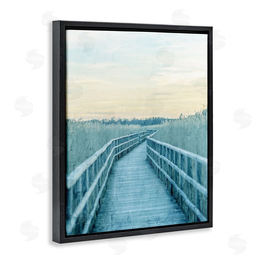 Kim Allen Wooden Pier Boardwalk Black Floating Frame Canvas Wall Art Print