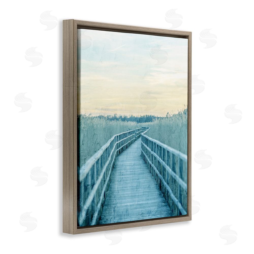 Kim Allen Wooden Pier Boardwalk Brown Floating Frame Canvas Wall Art Print