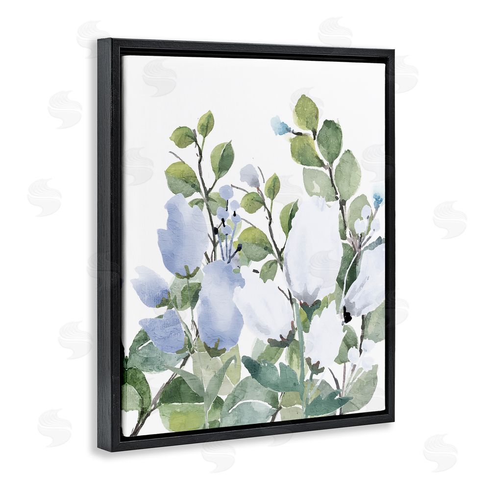 Kim Allen Blue Spring Florals Black Floating Frame Canvas Wall Art Print