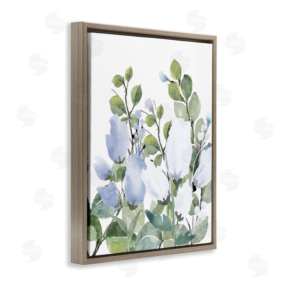 Kim Allen Blue Spring Florals Brown Floating Frame Canvas Wall Art Print