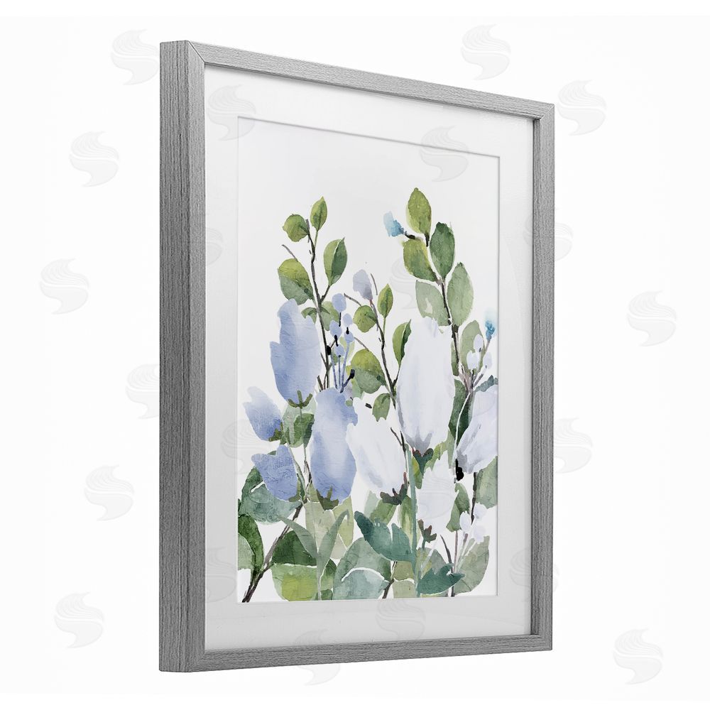 Kim Allen Blue Spring Florals Gray Framed Print Under Glass Wall Art