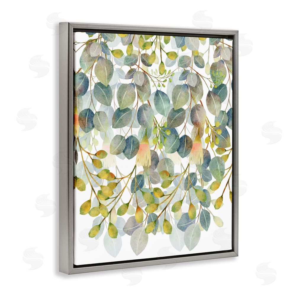 Marcus Prime Hanging Layered Botanicals Gray Floating Frame Canvas Wall Art