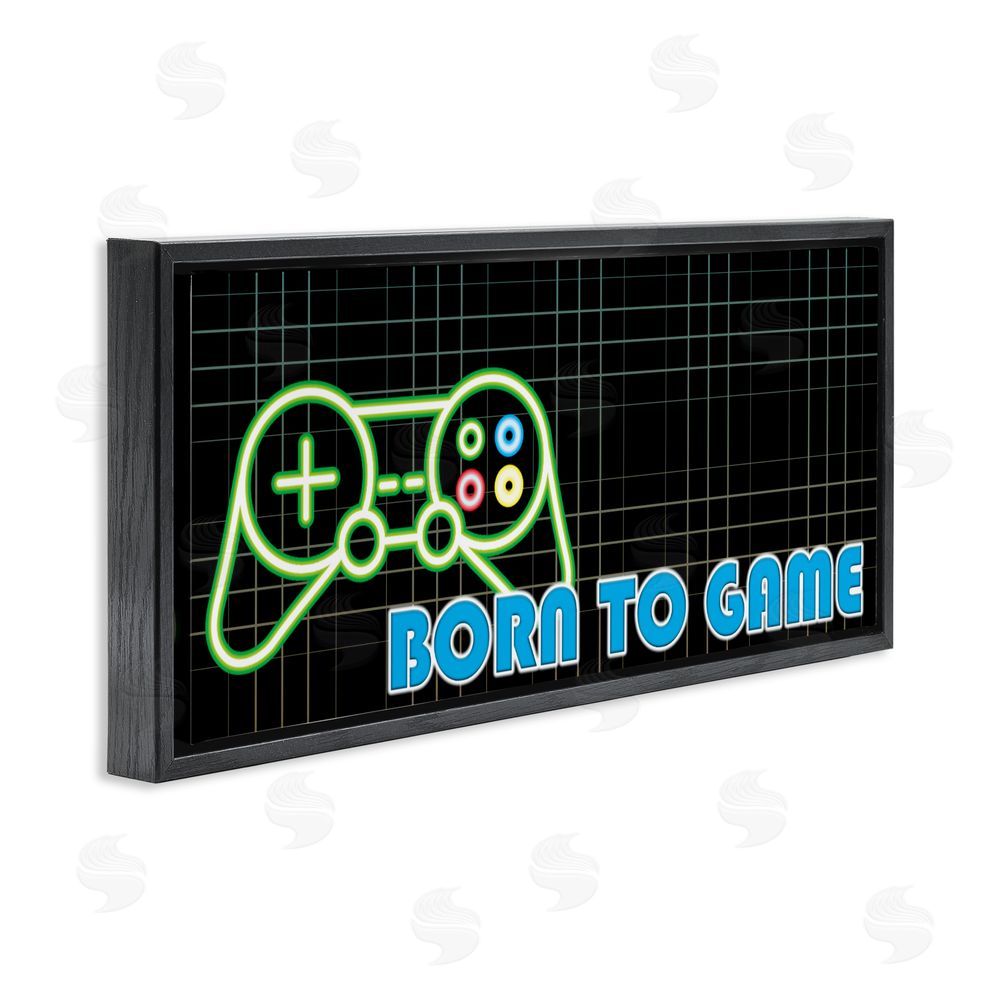 Kim Allen Born To Game Neon Black Floating Frame Canvas Wall Art Print