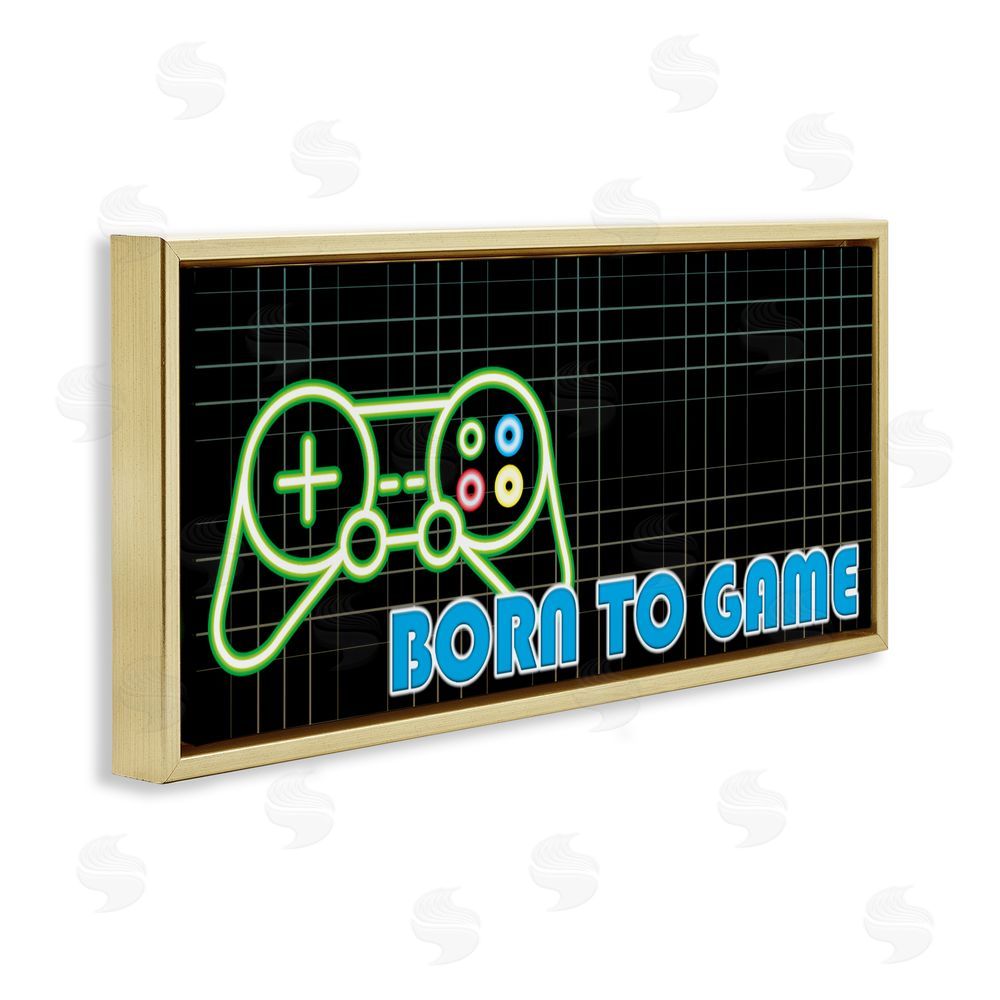 Kim Allen Born To Game Neon Gold Floating Frame Canvas Wall Art Print