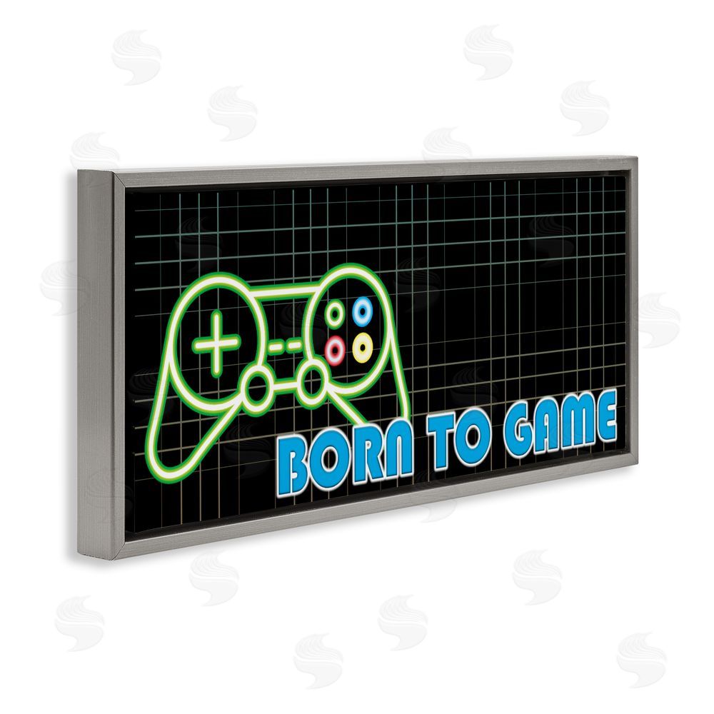 Kim Allen Born To Game Neon Gray Floating Frame Canvas Wall Art Print