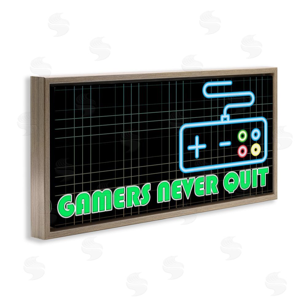 Kim Allen Gamers Never Quit Neon Brown Floating Frame Canvas Wall Art