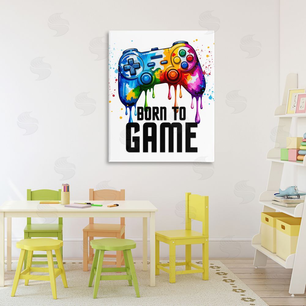 Kim Allen Born To Game Splash Stretched Canvas Wall Art in Room