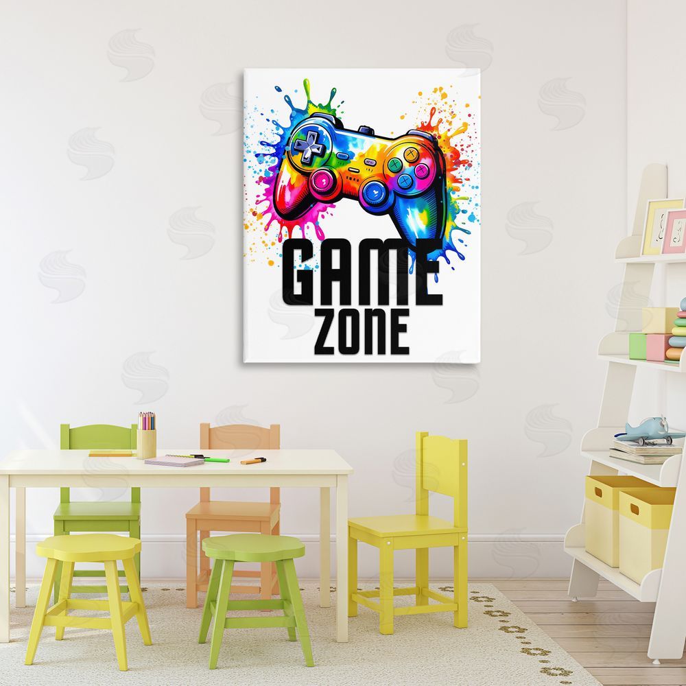 Kim Allen Game Zone Splash Stretched Canvas Wall Art in Room