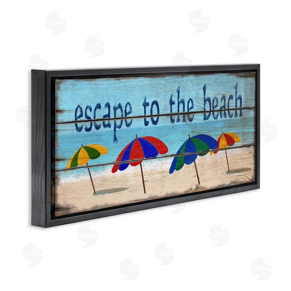Gail Fraser Beach Escape Umbrellas Black Floating Frame Canvas Wall Art Print