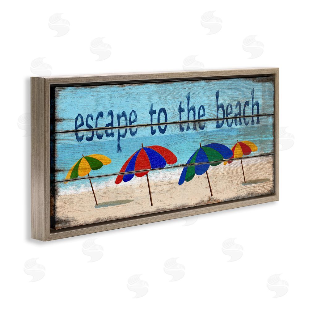 Gail Fraser Beach Escape Umbrellas Brown Floating Frame Canvas Wall Art Print