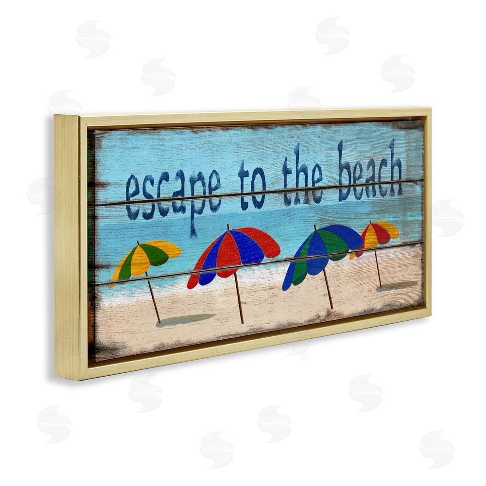 Gail Fraser Beach Escape Umbrellas Gold Floating Frame Canvas Wall Art Print
