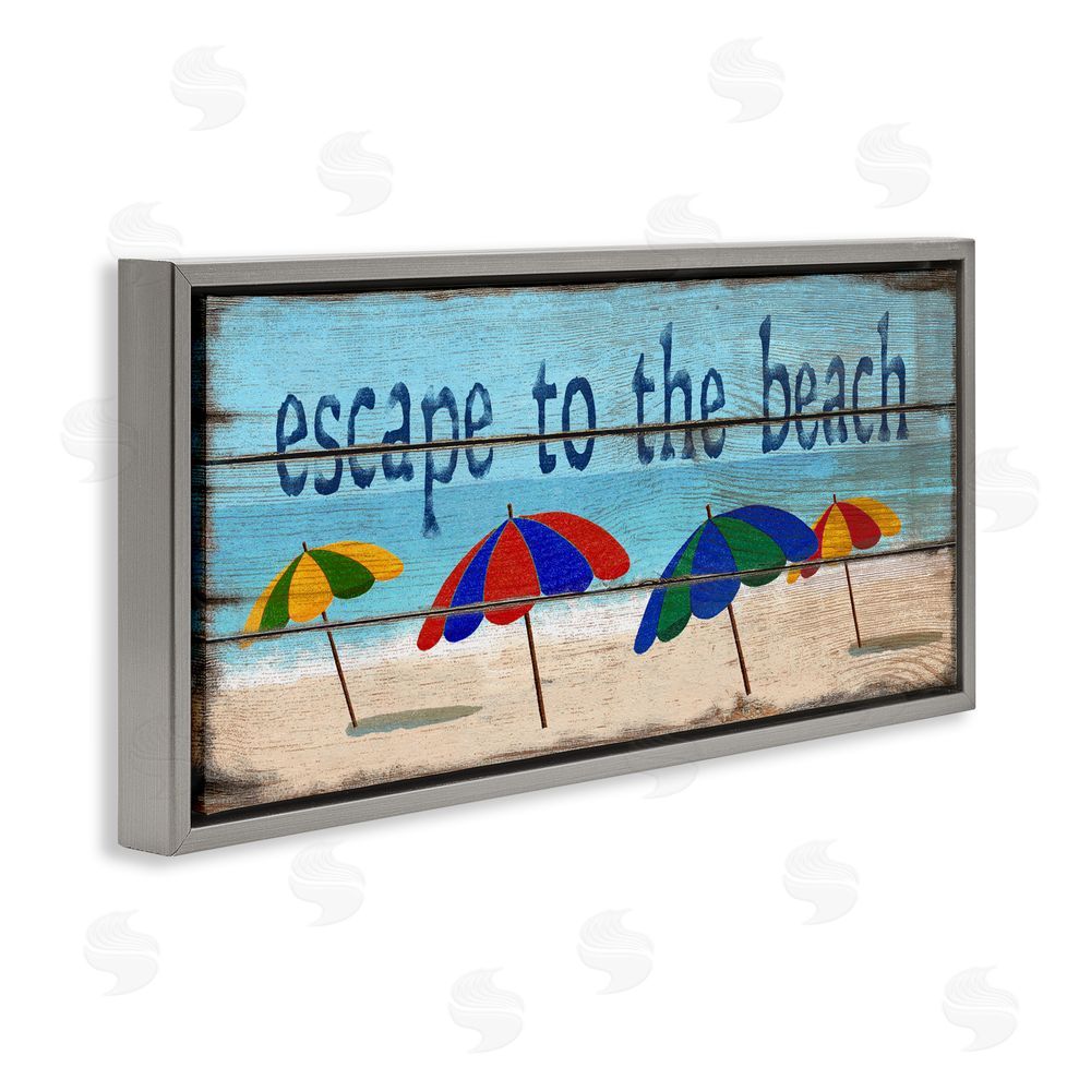 Gail Fraser Beach Escape Umbrellas Gray Floating Frame Canvas Wall Art Print