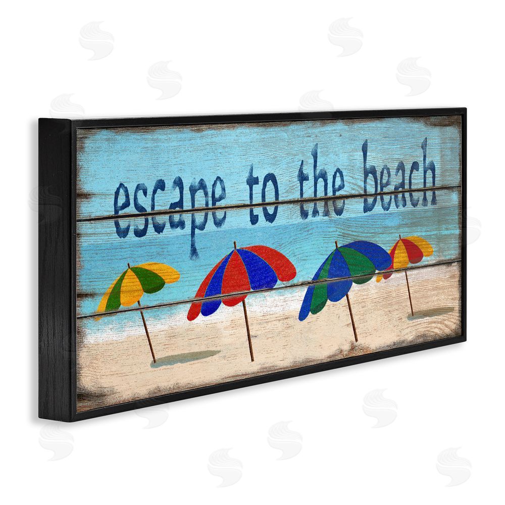 Gail Fraser Beach Escape Umbrellas Black Framed Giclee Wall Art Print