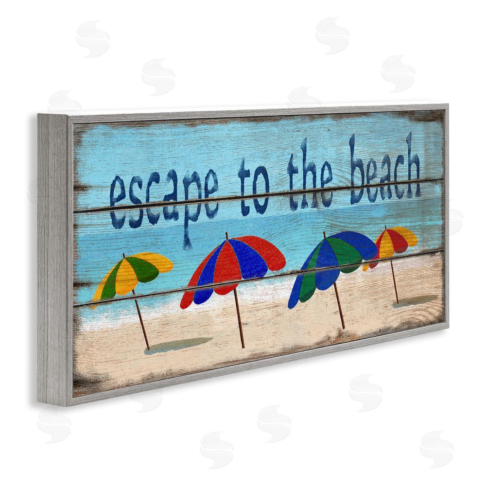 Gail Fraser Beach Escape Umbrellas Gray Framed Giclee Wall Art Print