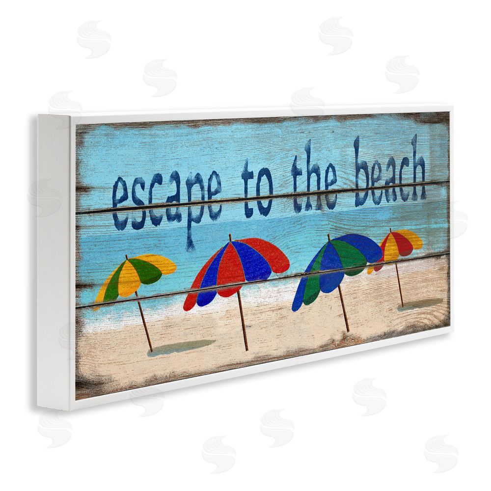 Gail Fraser Beach Escape Umbrellas White Framed Giclee Wall Art Print