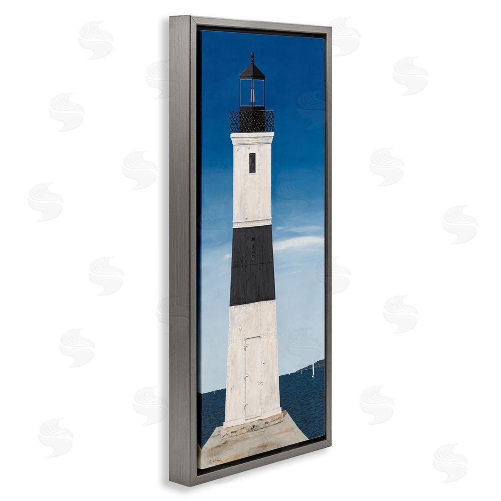 Art Poulin Towering Lighthouse Beacon Gray Floating Frame Canvas Wall Art Print