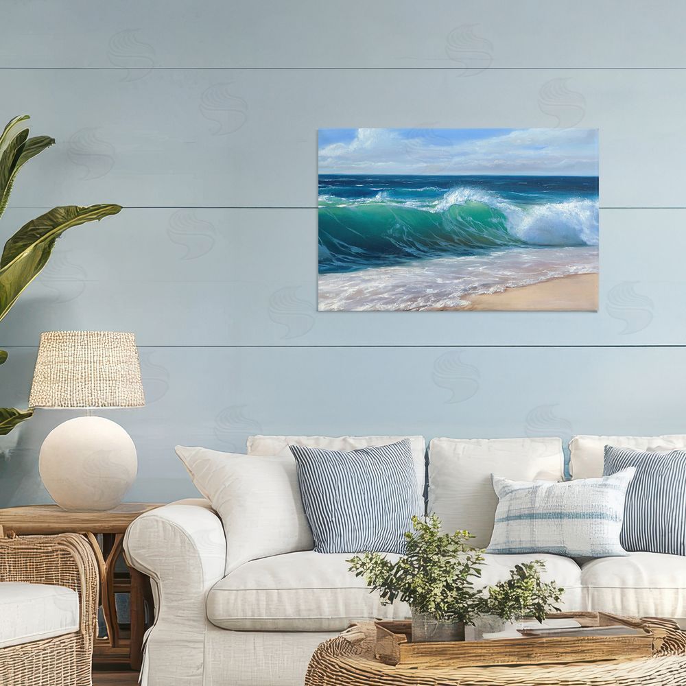 Dimitri Sirenko Content Beach Waves Shore Stretched Canvas Wall Art in Room