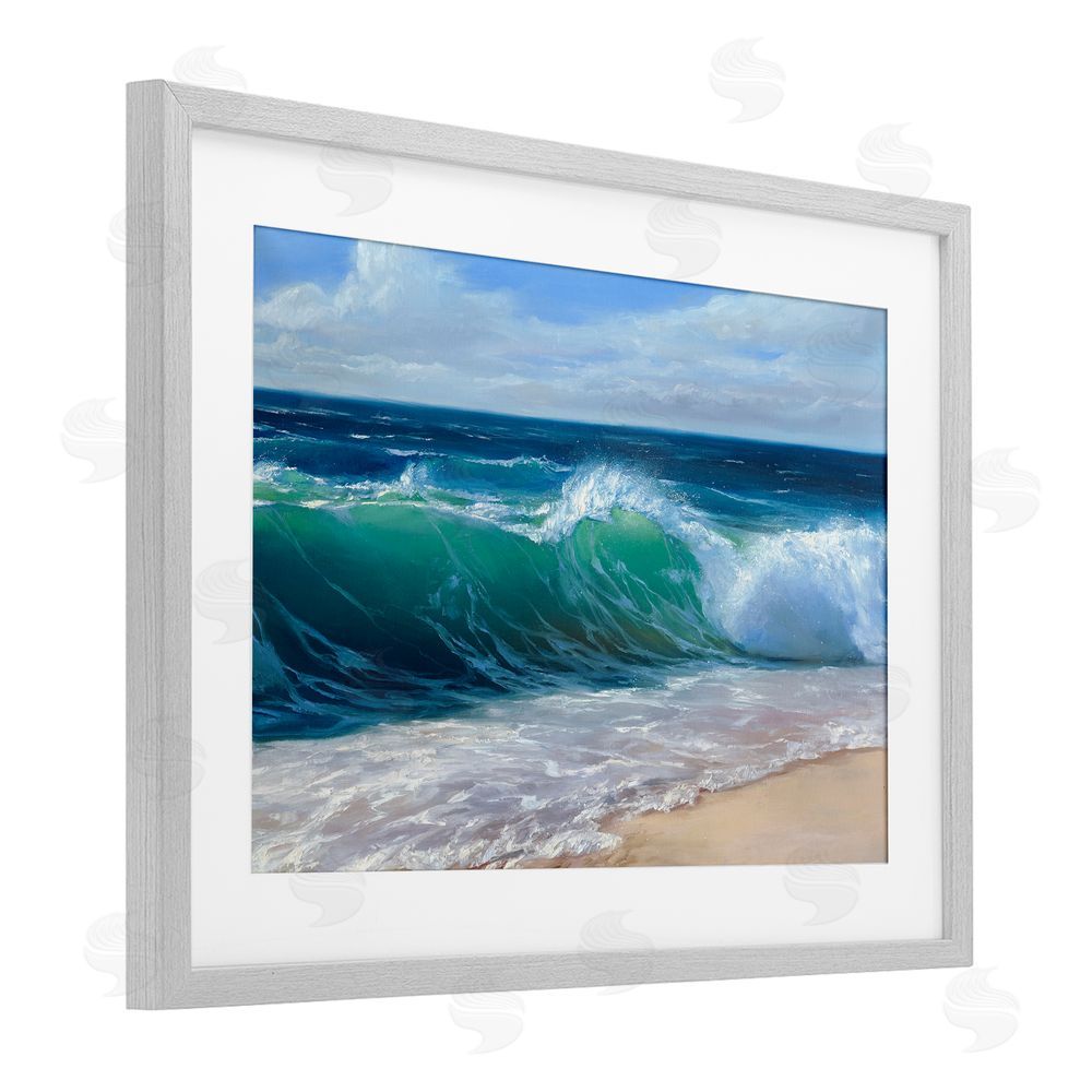 Dimitri Sirenko Content Beach Waves Shore Gray Framed Print Under Glass Wall Art
