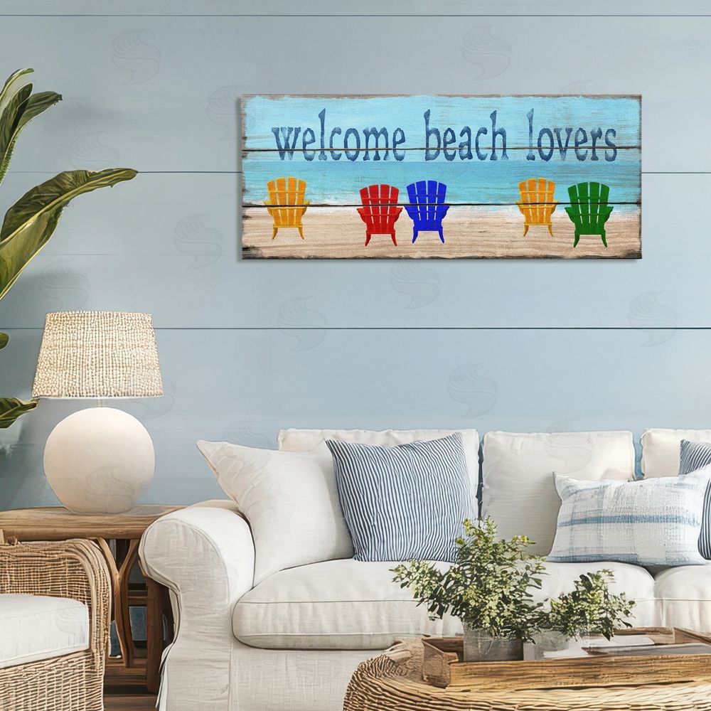 Gail Fraser Beach Lovers Chairs Stretched Canvas Wall Art in Room