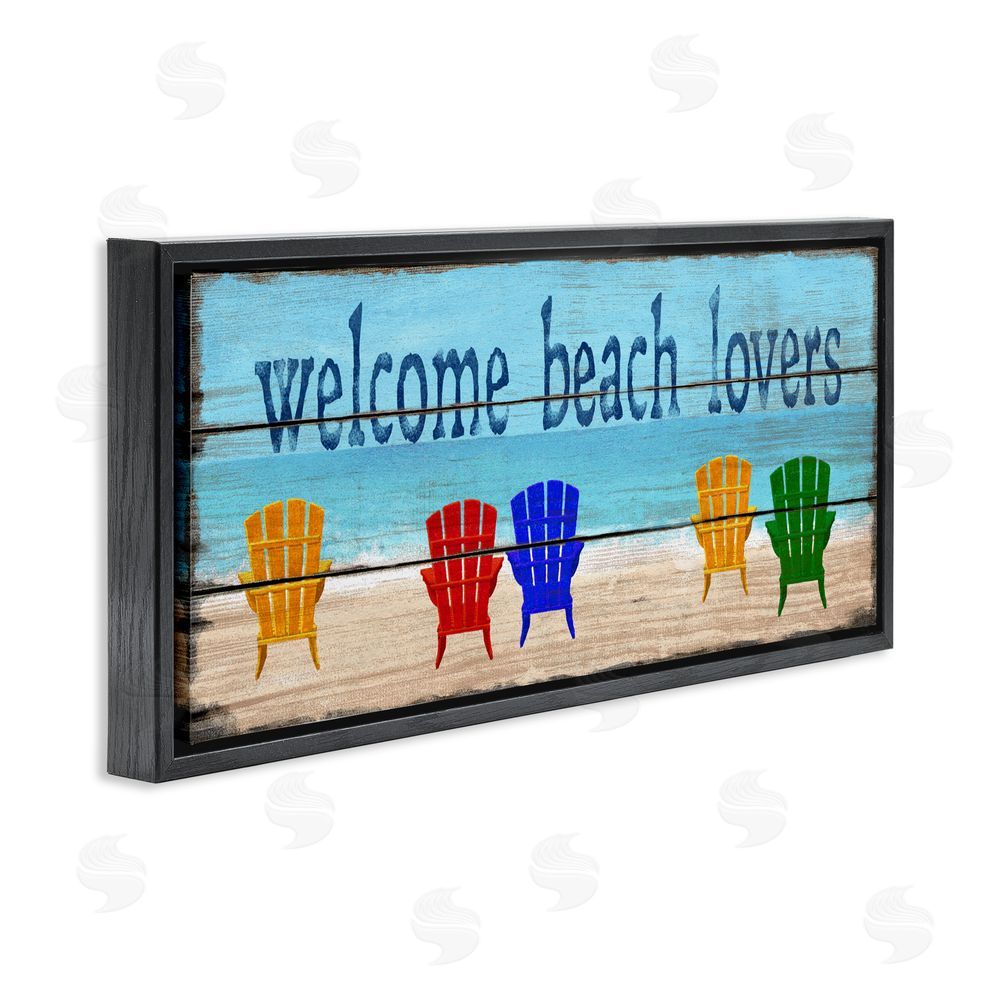 Gail Fraser Beach Lovers Chairs Black Floating Frame Canvas Wall Art Print