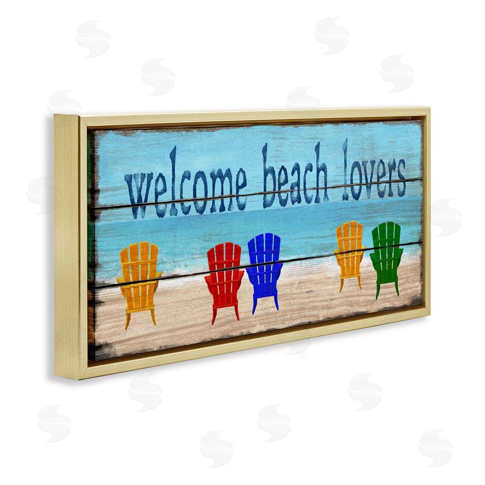 Gail Fraser Beach Lovers Chairs Gold Floating Frame Canvas Wall Art Print