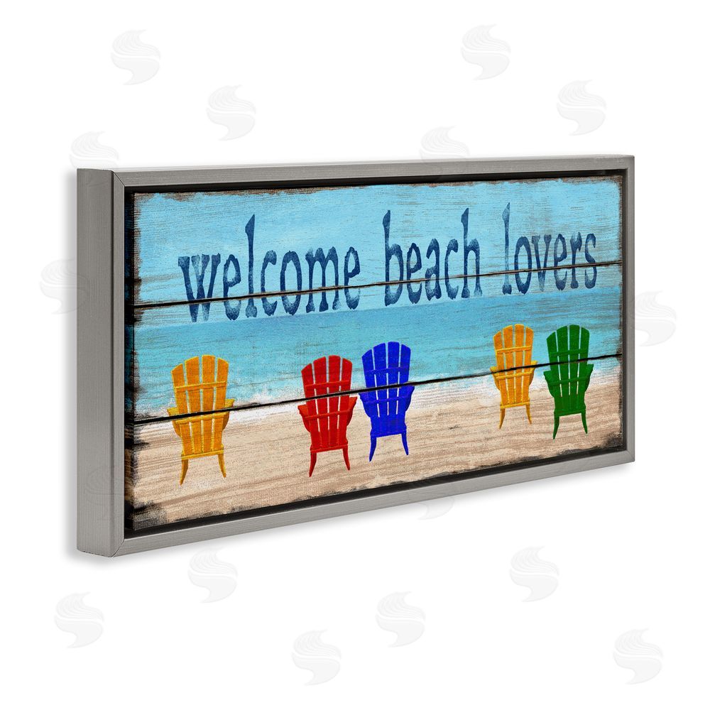 Gail Fraser Beach Lovers Chairs Gray Floating Frame Canvas Wall Art Print