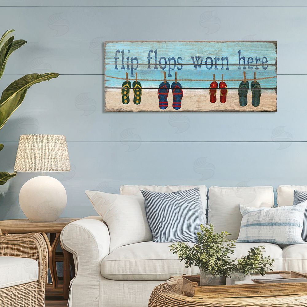 Gail Fraser Flip Flops Worn Here Stretched Canvas Wall Art in Room