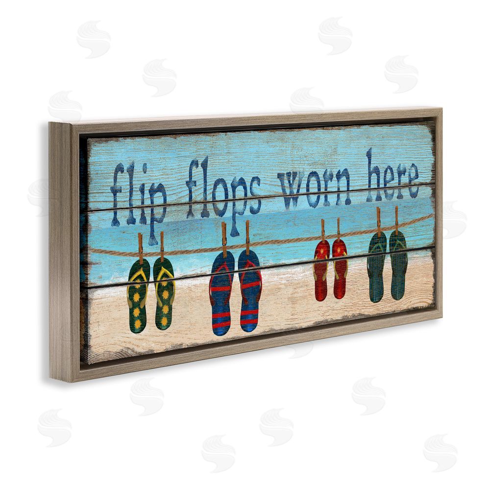 Gail Fraser Flip Flops Worn Here Brown Floating Frame Canvas Wall Art