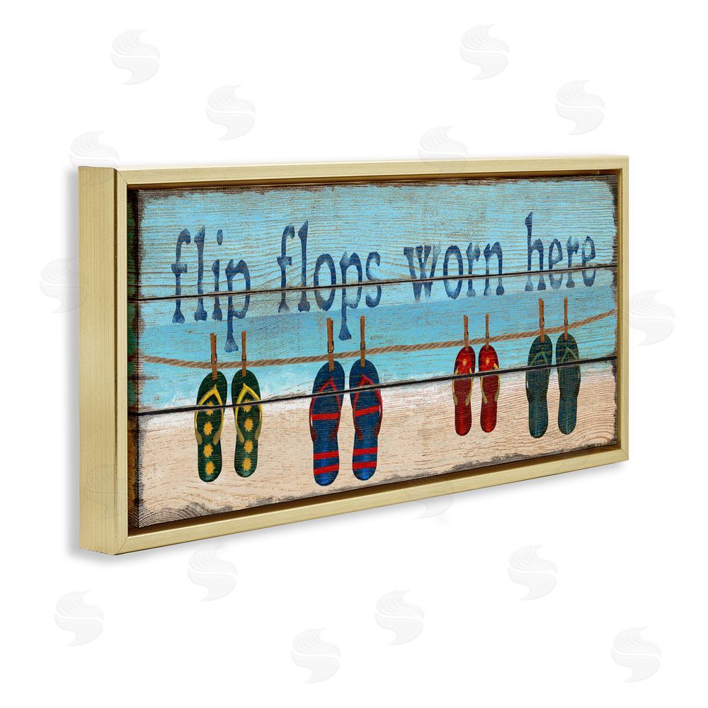 Gail Fraser Flip Flops Worn Here Gold Floating Frame Canvas Wall Art