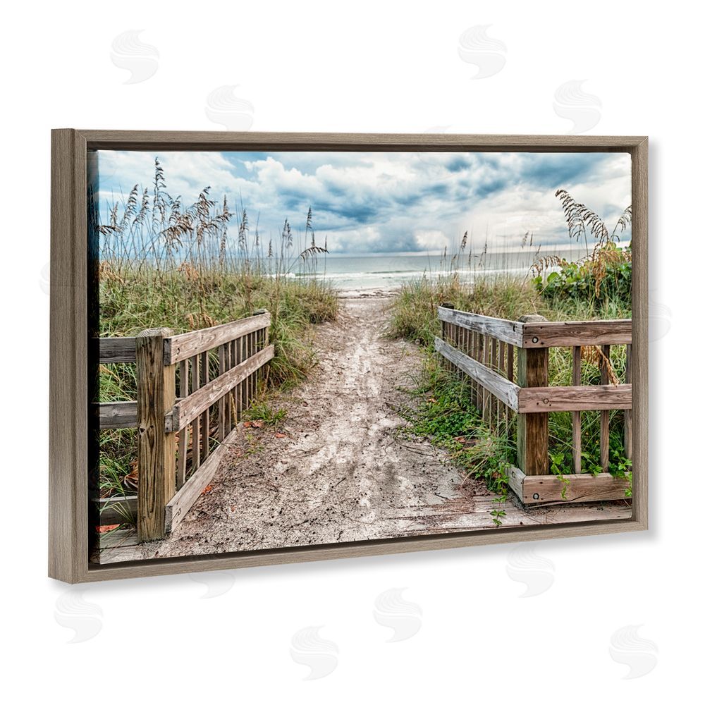 Mary Lou Johnson Beach Entrance Fence Brown Floating Frame Canvas Wall Art Print