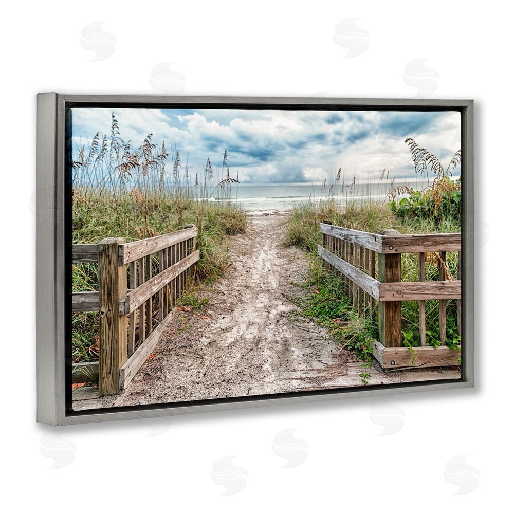 Mary Lou Johnson Beach Entrance Fence Gray Floating Frame Canvas Wall Art Print
