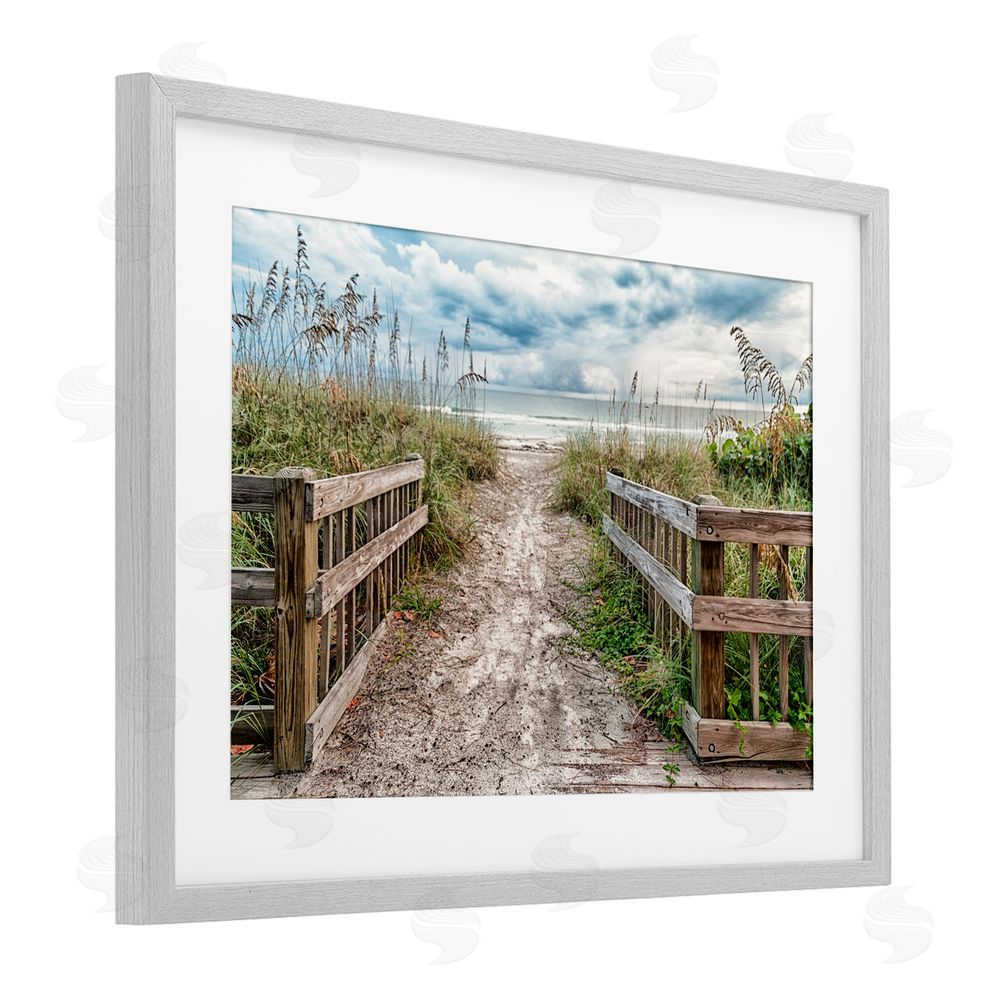 Mary Lou Johnson Beach Entrance Fence Gray Framed Print Under Glass Wall Art