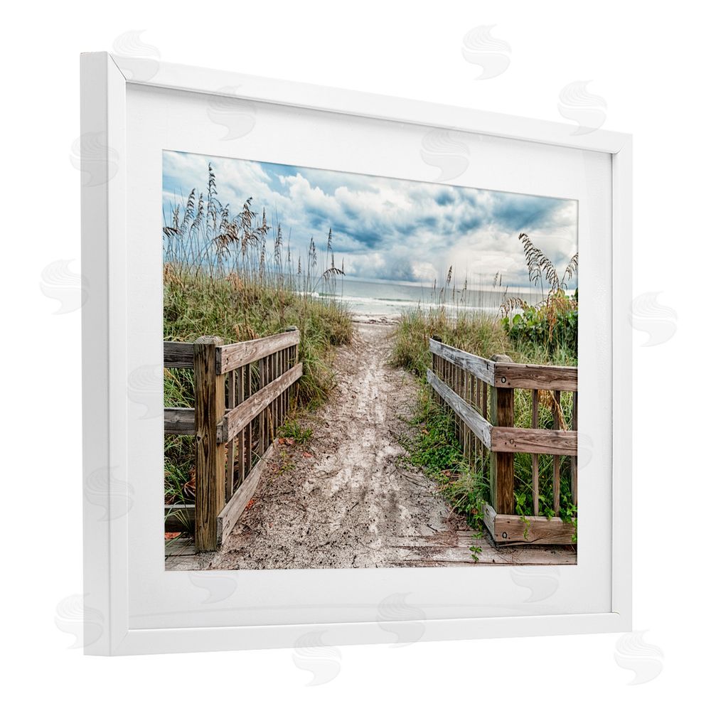 Mary Lou Johnson Beach Entrance Fence White Framed Print Under Glass Wall Art