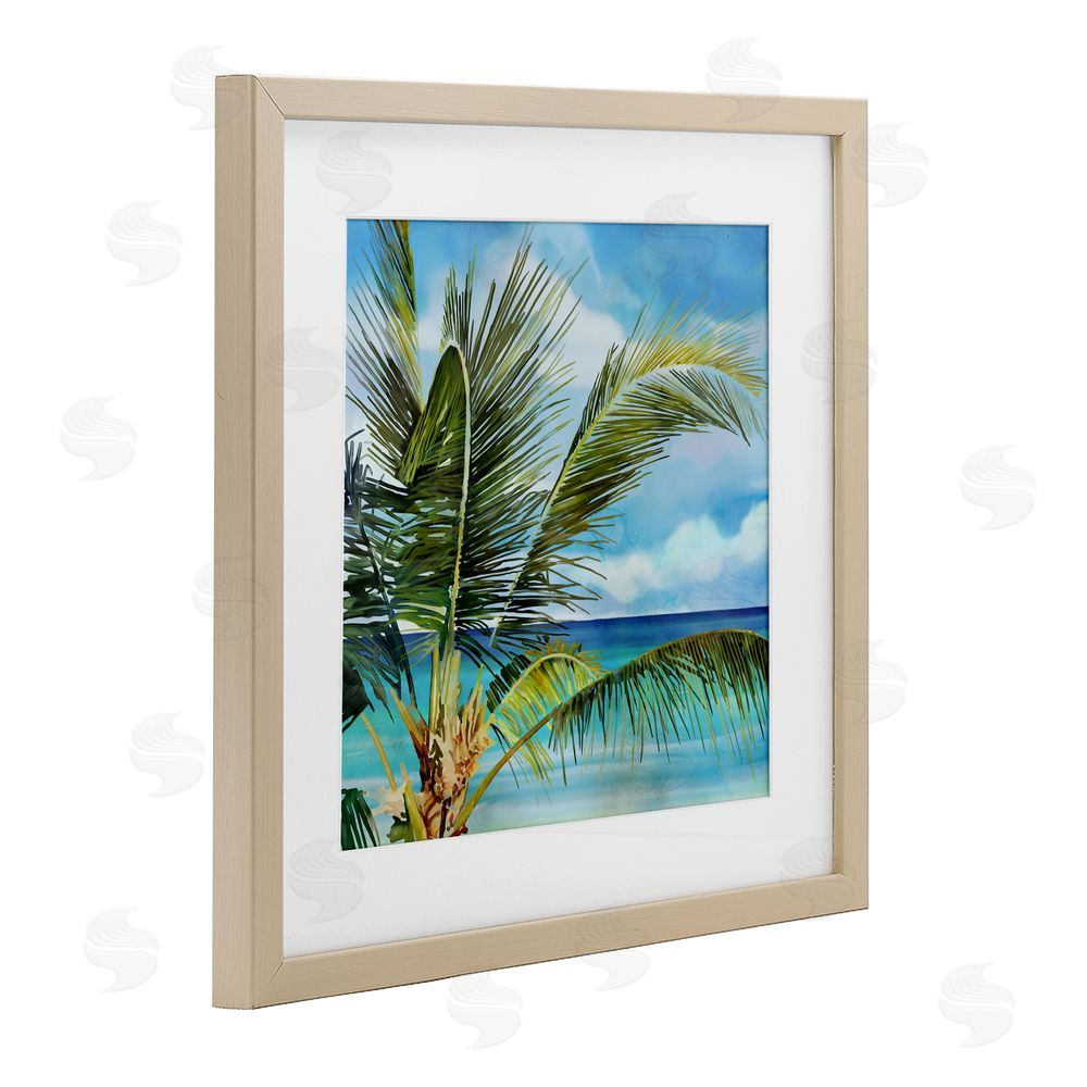 Mauro Devereaux Lush Palm Watercolor View Brown Framed Print Under Glass with Mat Wall Art