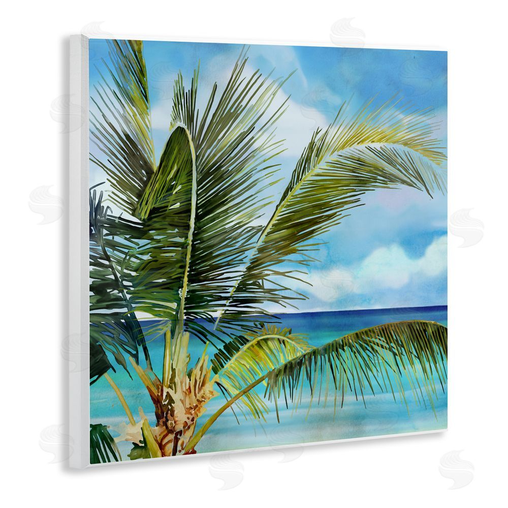 Mauro Devereaux Lush Palm Watercolor View Wooden Wall Plaque Art Print