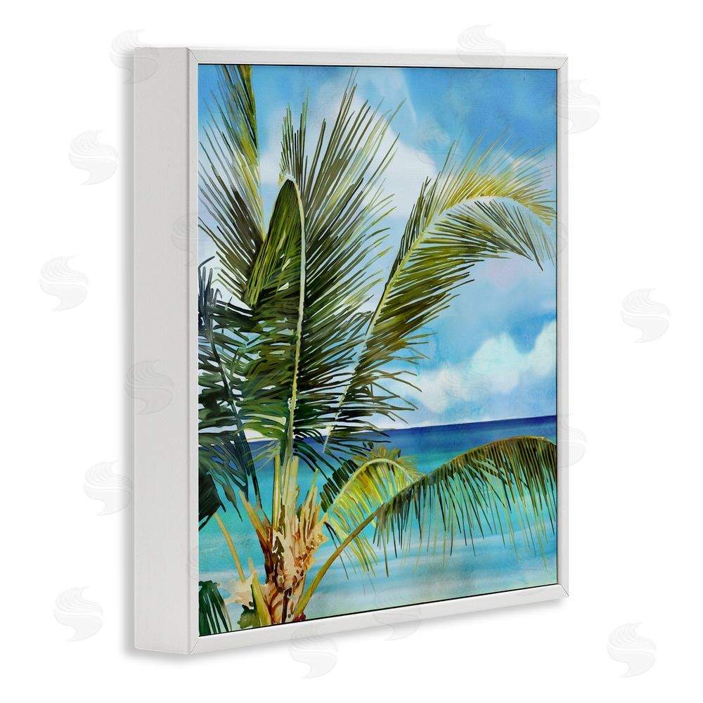 Mauro Devereaux Lush Palm Watercolor View White Framed Giclee Wall Art Print