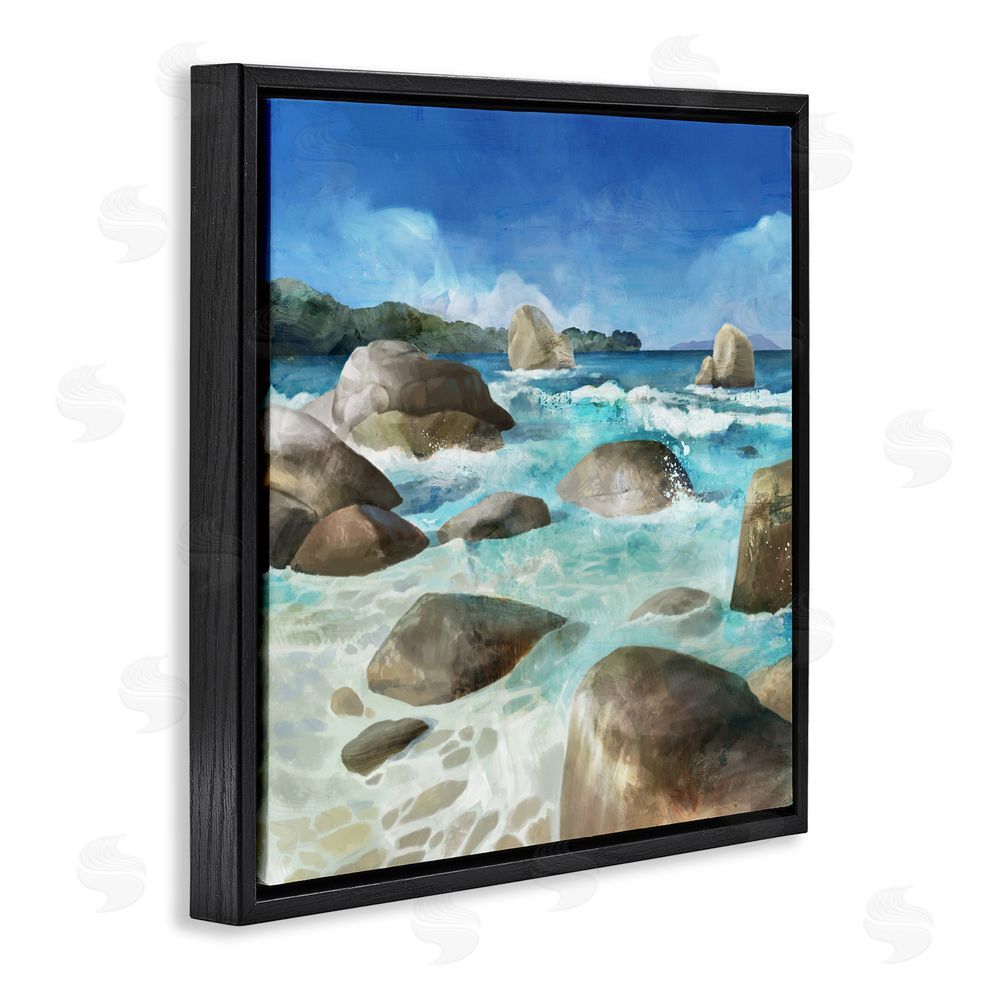 Mauro Devereaux Low Tide Rocks on Shore Black Floating Frame Canvas Wall Art